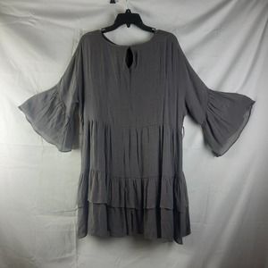 & Merci Gray lined tiered bell sleeve Tunic style dress Med